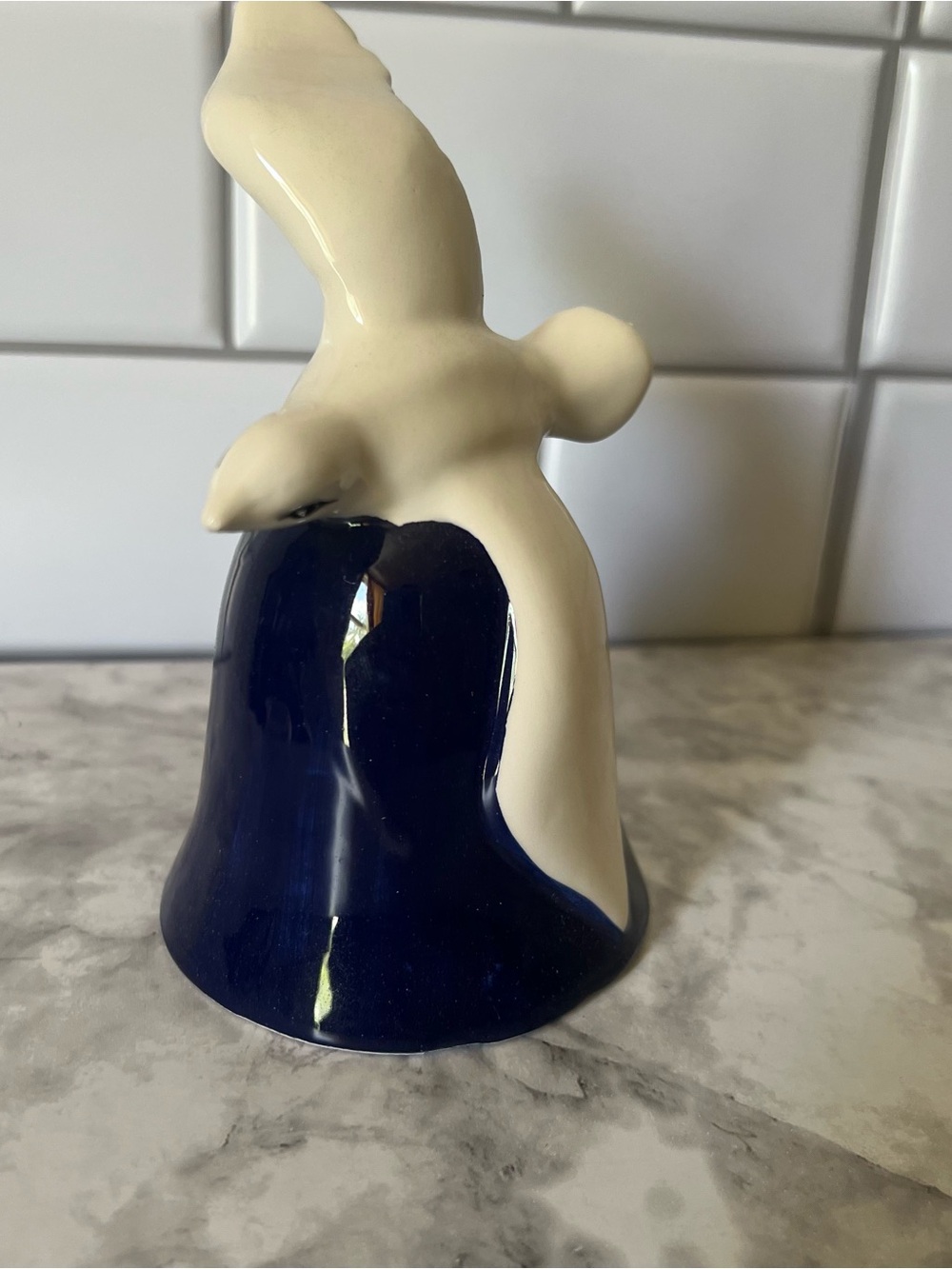Ceramic Bell with Navy and Cream Sea Bird Accent